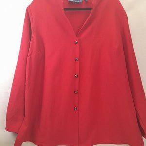 Red Botton Up Single Breasted Blouse - Susan Graver - Size XL - NeverWorn